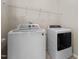 Efficient laundry area featuring a washer, dryer, and storage shelves at 714 Fairway Dr, Mebane, NC 27302