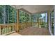 Large back porch featuring wood railing and a forest backdrop at 7521 Percussion Dr, Apex, NC 27539