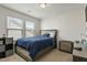 Bedroom featuring a comfortable bed, two windows, and neutral walls at 1610 Stone Rd, Durham, NC 27703