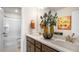 Bathroom features double sinks and a shower and tub combo at 302 Umstead St, Sanford, NC 27330