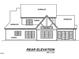 Rear elevation blueprint highlighting the window and door layout, siding and roof shingle placements at 3701 Joyful Creek Trl, Zebulon, NC 27597