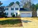 Charming two-story home with black shutters, attached garage, and well-maintained front lawn at 401 Maymount Dr, Durham, NC 27703