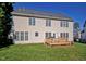 Rear view of home featuring a wooden deck and large windows allowing plenty of natural light at 5008 Casland Dr, Raleigh, NC 27604