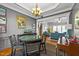 Inviting dining space with glass table, art, hardwood floors, and view to living room at 101 Mantle Dr, Clayton, NC 27527