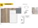 Bathroom design board highlighting white cabinetry, grey countertops, and chrome sink faucet selections at 120 Gobbler Dr, Smithfield, NC 27577
