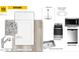 Kitchen design board featuring white cabinetry, stainless steel appliances, and Luna Pearl countertops at 120 Gobbler Dr, Smithfield, NC 27577