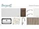 Interior design board with countertop, flooring, paint, and cabinet hardware selections at 167 S Harvest Ridge Way # Homesite 223, Wilson's Mills, NC 27520
