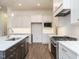 Bright kitchen features stainless steel appliances, white cabinets and tile backsplash at 213 Big Bradley Dr, Wendell, NC 27591