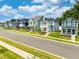 Charming street view showcasing colorful, modern homes in a well-maintained neighborhood at 235 Augusta Pond Way # 161, Raleigh, NC 27603