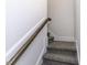 Carpeted stairway with wooden handrail and white trim, offering a traditional home aesthetic at 2570 Sweet Bay Rd, Rocky Mount, NC 27804