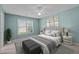 Serene bedroom featuring soft blue walls, a plush bed, and bright natural light at 3027 Maple Ave # D2, Burlington, NC 27215