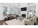 Bright living room featuring a fireplace with built-in shelving, and stylish furniture at 601 Walcott Way, Cary, NC 27519
