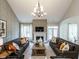 Bright, spacious living room featuring high ceilings, fireplace, and comfortable sofas at 1005 Keith Rd, Wake Forest, NC 27587