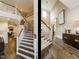 Elegant staircase showcasing hardwood floors, leading to a bright and spacious upper level at 1005 Keith Rd, Wake Forest, NC 27587