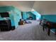 Bright living area with unique blue walls, carpet, and an art display at 1317 Justin Oaks Ct, Willow Springs, NC 27592