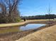 Scenic pond with a walking trail and an art piece at the Beech Bluff County Park at 1317 Justin Oaks Ct, Willow Springs, NC 27592