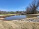 Still water reflects the sky in a picturesque pond view at 1317 Justin Oaks Ct, Willow Springs, NC 27592