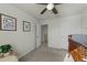 This Bedroom features a ceiling fan, wall art, and doorway at 17 Donatella Way, Angier, NC 27501