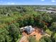 Aerial view of new construction home showcasing the roof design surrounded by lush greenery and marked property lines at 3601 Alamance Dr, Raleigh, NC 27609