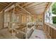 Wood framing of a new construction shows the location of future hallways and a staircase to a lower level at 3601 Alamance Dr, Raleigh, NC 27609