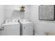Functional laundry room with white washer and dryer, shelving, and neutral tones at 1748 Post Oak Dr, Haw River, NC 27258