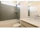 Bathroom with subway tiles, tub, and modern fixtures at 3521 Amelia Grace Dr # 67, Fuquay Varina, NC 27526