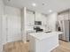 Modern kitchen with white cabinets, stainless steel appliances, and an island with sink at 3727 Rosebush Dr, Zebulon, NC 27597