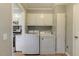 Convenient laundry room with washer, dryer, and overhead cabinets for storage at 3817 Nc-119, Mebane, NC 27302