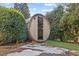 Exterior view of a wooden sauna at 4708 Wynneford Way, Raleigh, NC 27614
