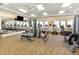 Bright gym with ceiling fans, wall-mounted television, mirrored wall, and multiple machines and workout equipment at 130 Ivory Ln, Raleigh, NC 27610