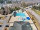 Overhead shot of a neighborhood pool featuring slides, a lap pool, and splash pad for community residents at 162 W Lumber Ct, Clayton, NC 27520