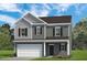 Two-story home with gray siding, black shutters and a two car garage at 209 Deodora Ln, Cameron, NC 28326