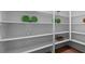 A walk-in pantry provides ample storage space with built-in shelves for organized kitchen supplies at 2325 Ballywater Lea Way, Wake Forest, NC 27587