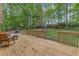 A spacious wood deck overlooks a serene backyard with mature trees and grassy area, perfect for entertaining at 2409 Parkway Dr, Raleigh, NC 27603