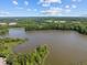 Beautiful aerial view of a tranquil lake surrounded by green landscapes, offering a peaceful retreat at 2441 Campus Shore # 402, Raleigh, NC 27606