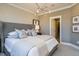 Inviting main bedroom featuring a plush bed, stylish lighting, and a view into the ensuite at 2465 Englemann Dr # 365, New Hill, NC 27562