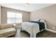 This bedroom has wood floors, a window with blinds, and a cushioned chair at 3517 Eastern Branch Rd, Raleigh, NC 27610