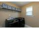 Laundry room with side by side washer and dryer and storage shelving above at 3517 Eastern Branch Rd, Raleigh, NC 27610