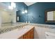Bathroom vanity featuring granite counters, modern fixtures, and decorative tile at 5620 Winthrop Dr, Raleigh, NC 27612
