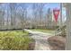 Backyard with paver walkway, fire pit, green grass, wooden fence, and trees at 1600 Patterson Grove Rd, Apex, NC 27502