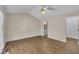Bedroom featuring ceiling fan and ensuite bathroom access at 1614 W Cotton Gin Dr, Clayton, NC 27527