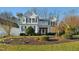 Inviting two-story home featuring a manicured front yard, black shutters, and a welcoming entrance at 509 Loblolly Dr, Durham, NC 27712