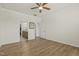 Spacious bedroom featuring a ceiling fan and access to an en-suite bathroom and walk-in closet at 1435 Monterey Bay Dr, Wake Forest, NC 27587
