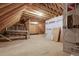 Unfinished attic space showing the structural framework, insulation, and utilities, ready for customization at 25 Blackhorn Ct, Pittsboro, NC 27312