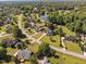 Aerial view showcasing a community with lush landscaping and winding roads at 3648 Praed Pl, Fuquay Varina, NC 27526