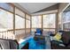 Relaxing screened porch with wicker furniture and blue accents at 127 Lakemont Dr, Clayton, NC 27520