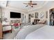 Spacious main bedroom showcases a tray ceiling, comfortable bed, and ensuite bathroom at 13 Piccadilly Ct, Durham, NC 27713
