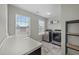 Well-lit laundry room with modern washer and dryer, countertop, and shelving at 158 Arlie Ln, Lillington, NC 27546