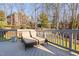 Relaxing outdoor deck featuring comfortable lounge chairs and scenic natural views at 2110 Crigan Bluff Dr, Cary, NC 27513