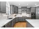 Beautiful kitchen with gray cabinets, stainless appliances, and a large center island at 2110 Crigan Bluff Dr, Cary, NC 27513
